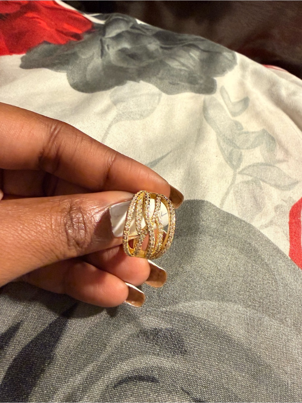 Gold Crystal Pavé Multi-Band Statement Ring - Women Jewelry